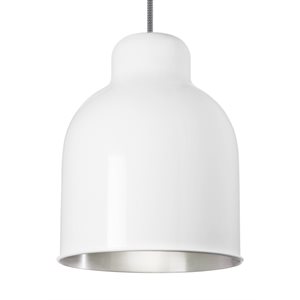 Luminaire suspendu, finition blanc lustré et aluminium, 1 X A19